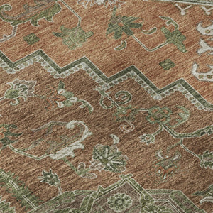HomeRoots 9' X 12' Washable Oriental Area Rug in Rust, Beige & Olive Green - Durable, UV Protected & Stylish 681340