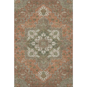 HomeRoots 9' X 12' Washable Oriental Area Rug in Rust, Beige & Olive Green - Durable, UV Protected & Stylish 681340
