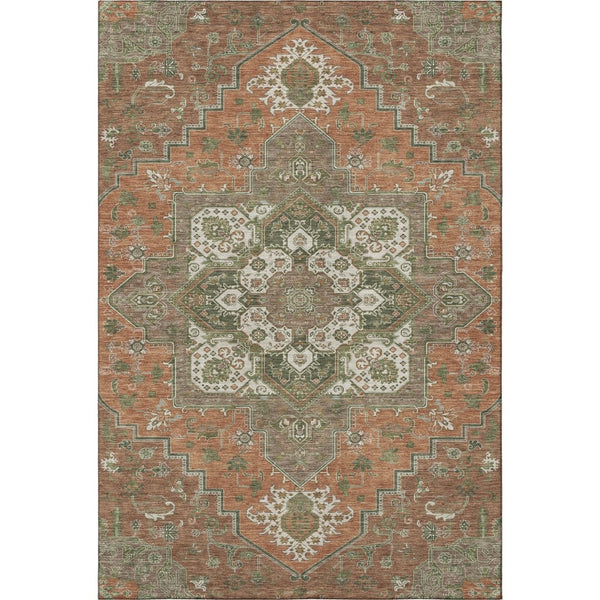 HomeRoots 9' X 12' Washable Oriental Area Rug in Rust, Beige & Olive Green - Durable, UV Protected & Stylish 681340