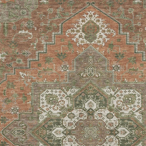 HomeRoots 10' X 14' Elegant Oriental Washable Area Rug in Rust Beige & Olive Green - UV Protected, Durable Design 681341