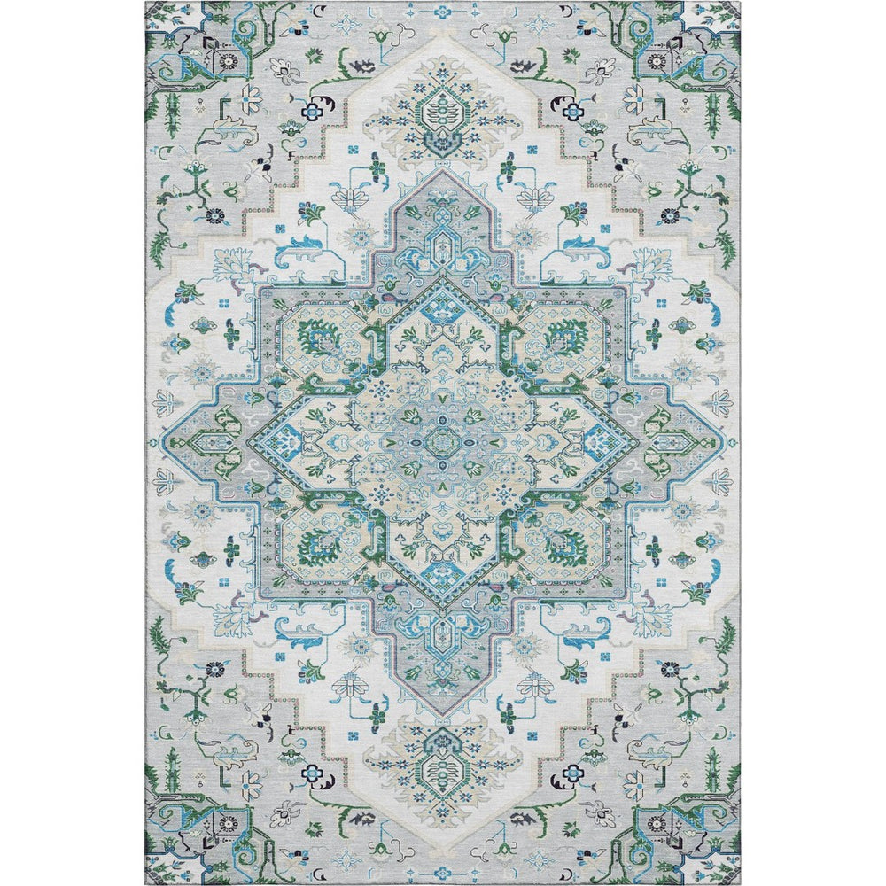 HomeRoots 8' X 10' Elegant Silver Blue and Ivory Oriental Area Rug - Washable, Stain-Resistant, UV Protected! 681345