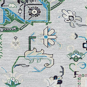 HomeRoots 8' X 10' Elegant Silver Blue and Ivory Oriental Area Rug - Washable, Stain-Resistant, UV Protected! 681345