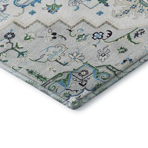 HomeRoots 9' Silver Blue & Ivory Oriental Area Rug - Washable, Stain-Resistant, UV-Protected for High-Traffic Homes 681346