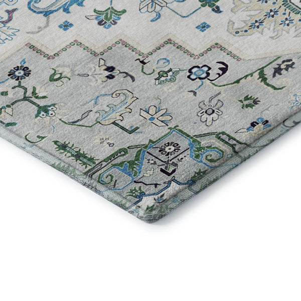 HomeRoots 9' Silver Blue & Ivory Oriental Area Rug - Washable, Stain-Resistant, UV-Protected for High-Traffic Homes 681346