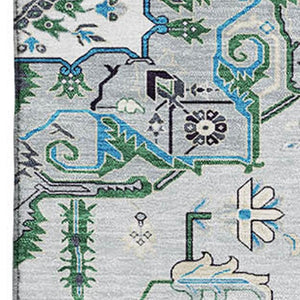HomeRoots 9' Silver Blue & Ivory Oriental Area Rug - Washable, Stain-Resistant, UV-Protected for High-Traffic Homes 681346