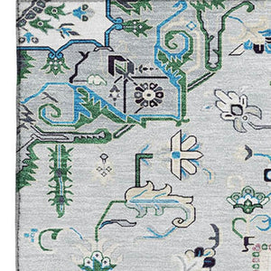 HomeRoots 9' Silver Blue & Ivory Oriental Area Rug - Washable, Stain-Resistant, UV-Protected for High-Traffic Homes 681346