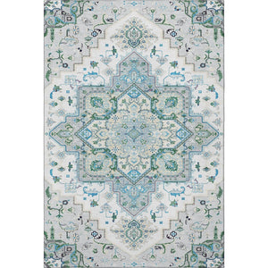 HomeRoots 10' Silver Blue & Ivory Oriental Washable Area Rug - Stain Resistant, UV Protected, Durable Design 681347
