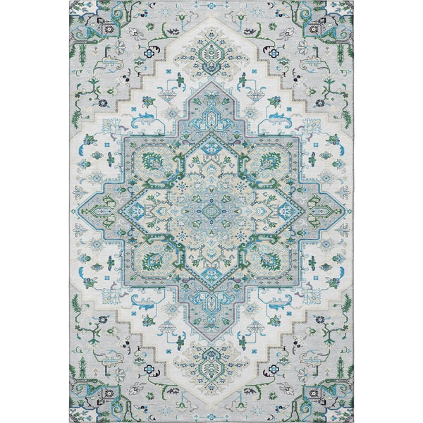 HomeRoots 10' Silver Blue & Ivory Oriental Washable Area Rug - Stain Resistant, UV Protected, Durable Design 681347
