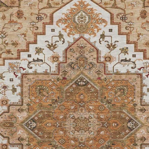 HomeRoots 5' X 8' Terra Cotta Ivory Beige Oriental Area Rug - Washable, Stain Resistant, UV Protected Elegance 681349