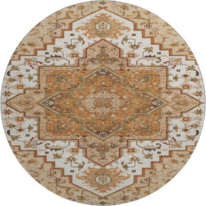 HomeRoots 8' Terra Cotta Oriental Round Rug - Soft, Washable, Stain-Resistant with UV Protection for Homes 681350