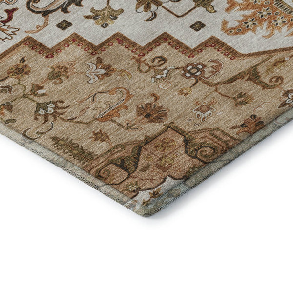 HomeRoots 8' Terra Cotta Oriental Round Rug - Soft, Washable, Stain-Resistant with UV Protection for Homes 681350