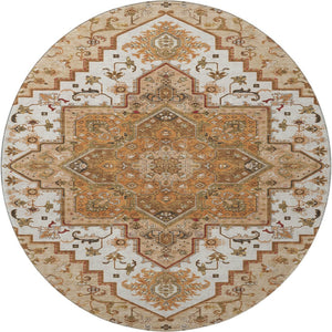 HomeRoots 8' Terra Cotta Oriental Round Rug - Soft, Washable, Stain-Resistant with UV Protection for Homes 681350