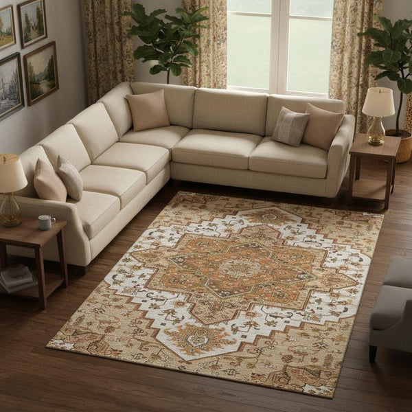 HomeRoots 8' X 10' Stylish Terra Cotta Ivory Beige Area Rug - Washable, UV Protected & Perfect for Homes! 681351