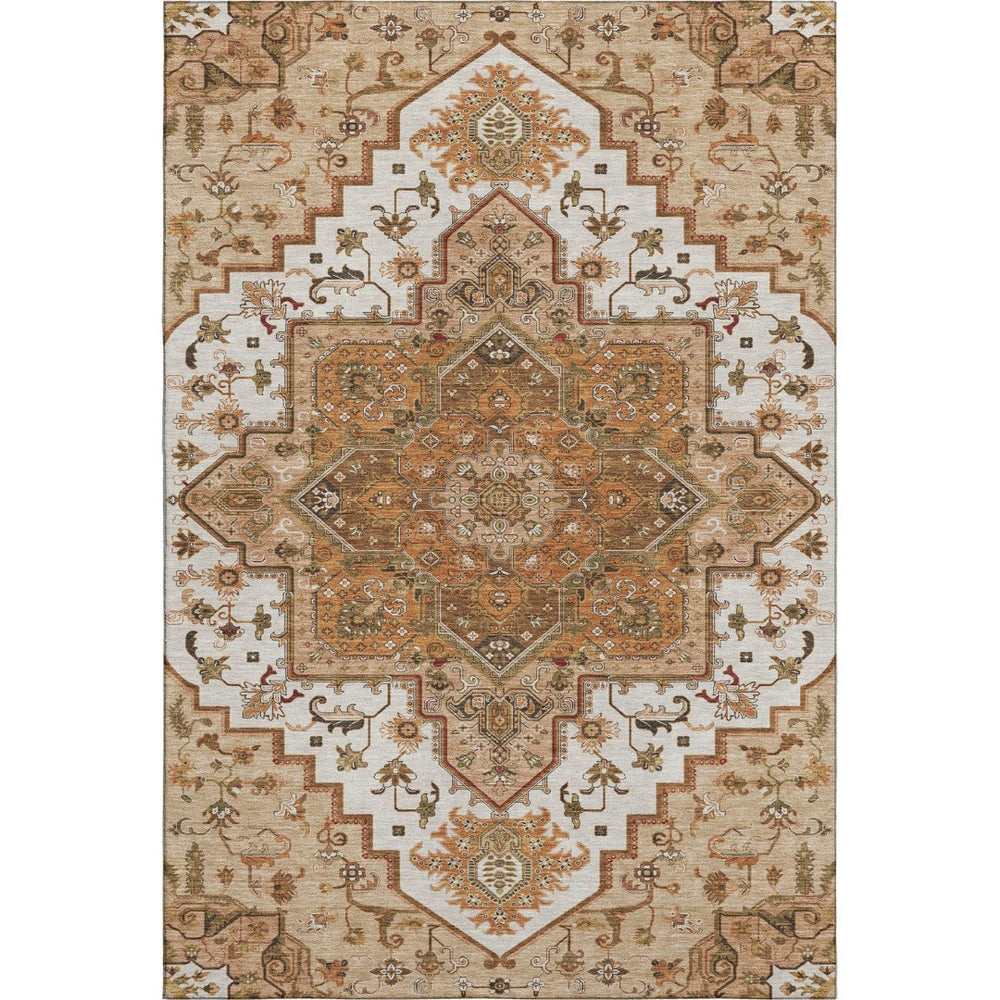 HomeRoots 9' X 12' Terra Cotta Ivory & Beige Oriental Area Rug - Washable, UV Protected & Family-Friendly Design 681352