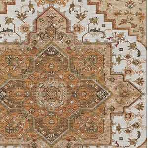 HomeRoots 9' X 12' Terra Cotta Ivory & Beige Oriental Area Rug - Washable, UV Protected & Family-Friendly Design 681352