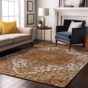 HomeRoots 10' Terra Cotta Ivory & Beige Oriental Area Rug - Washable, Stain-Resistant with UV Protection! 681353