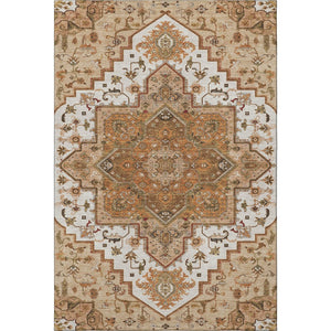 HomeRoots 10' Terra Cotta Ivory & Beige Oriental Area Rug - Washable, Stain-Resistant with UV Protection! 681353