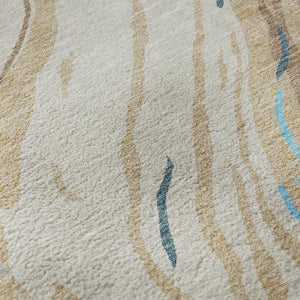 HomeRoots 8' Beige Teal And Brown Abstract Round Rug - Washable, UV-Protected, Perfect for High-Traffic Areas 681356