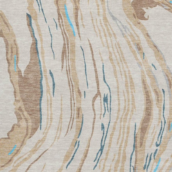 HomeRoots 8' X 10' Washable Abstract Area Rug in Beige, Teal & Brown – Stain Resistant, UV Protected Design 681357
