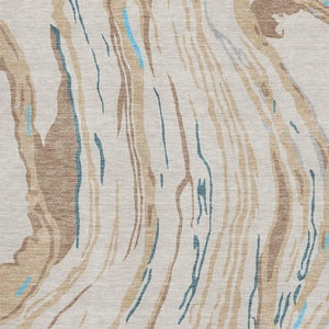 HomeRoots 9' X 12' Washable Beige Teal & Brown Abstract Area Rug with UV Protection for Modern Spaces 681358