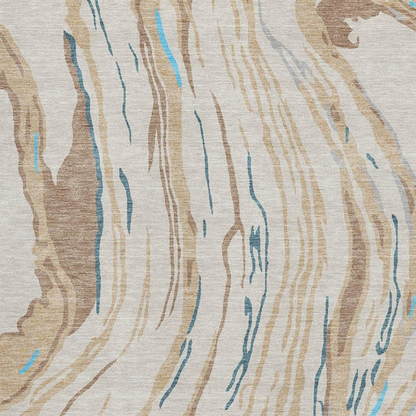 HomeRoots 9' X 12' Washable Beige Teal & Brown Abstract Area Rug with UV Protection for Modern Spaces 681358