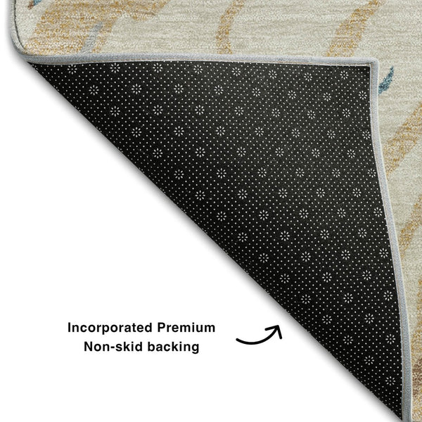 HomeRoots 10' X 14' Abstract Area Rug in Beige, Teal & Brown – Stain Resistant, UV Protected, Stylish & Durable 681359