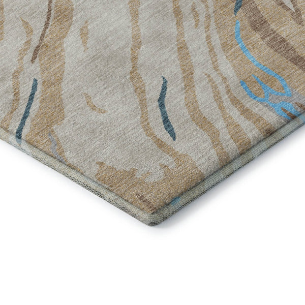 HomeRoots 10' X 14' Abstract Area Rug in Beige, Teal & Brown – Stain Resistant, UV Protected, Stylish & Durable 681359