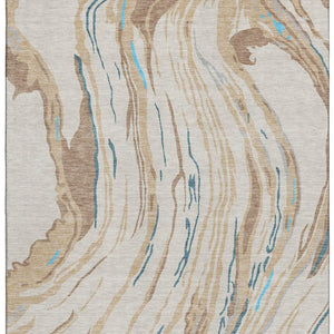 HomeRoots 10' X 14' Abstract Area Rug in Beige, Teal & Brown – Stain Resistant, UV Protected, Stylish & Durable 681359