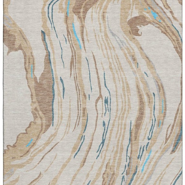 HomeRoots 10' X 14' Abstract Area Rug in Beige, Teal & Brown – Stain Resistant, UV Protected, Stylish & Durable 681359