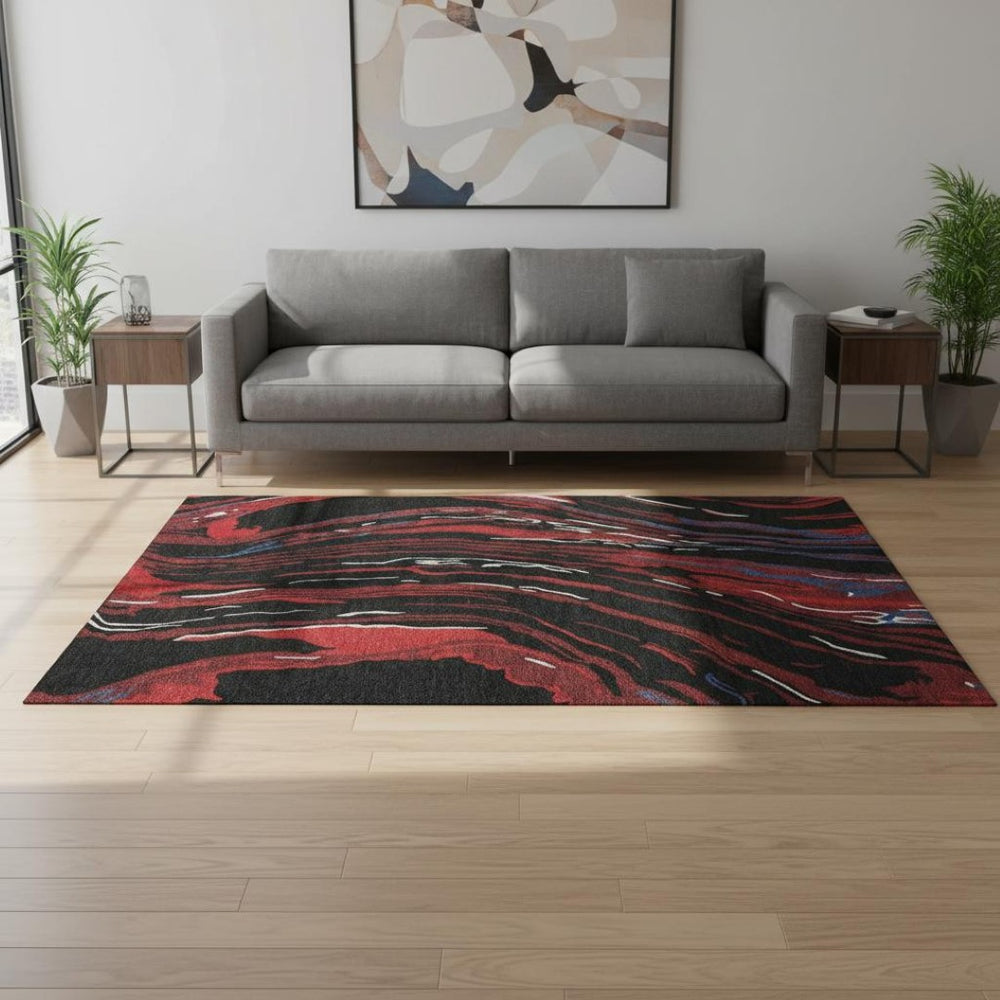 HomeRoots 5' X 8' Abstract Washable Area Rug in Bold Black, Red, Blue – Durable, UV-Protected & Stylish! 681361