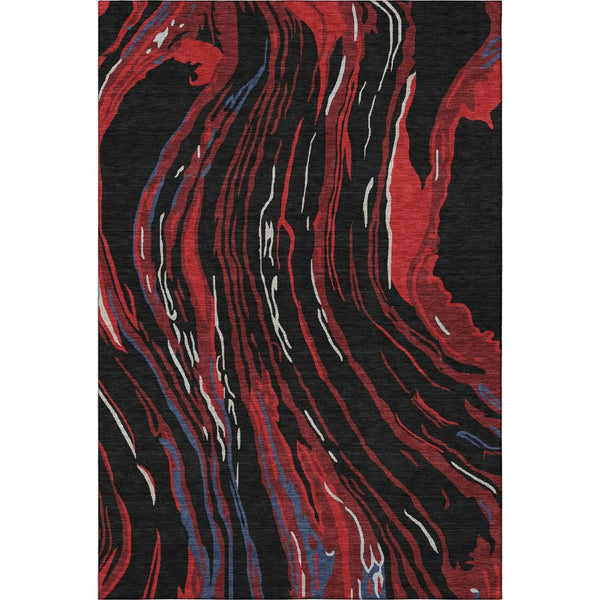 HomeRoots 5' X 8' Abstract Washable Area Rug in Bold Black, Red, Blue – Durable, UV-Protected & Stylish! 681361
