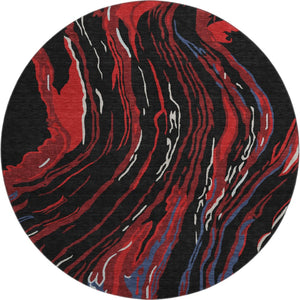 HomeRoots 8' Washable Round Rug in Bold Black, Red & Blue Abstract Design - UV Resistant & Pet-Friendly! 681362
