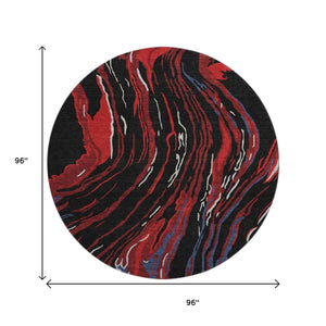 HomeRoots 8' Washable Round Rug in Bold Black, Red & Blue Abstract Design - UV Resistant & Pet-Friendly! 681362