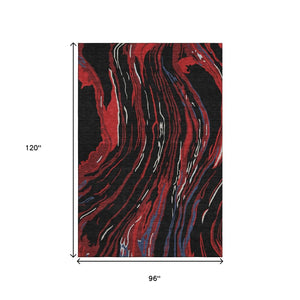 HomeRoots 8' X 10' Abstract Area Rug in Black, Red & Blue – Washable, UV Protected, Stain Resistant Design! 681363