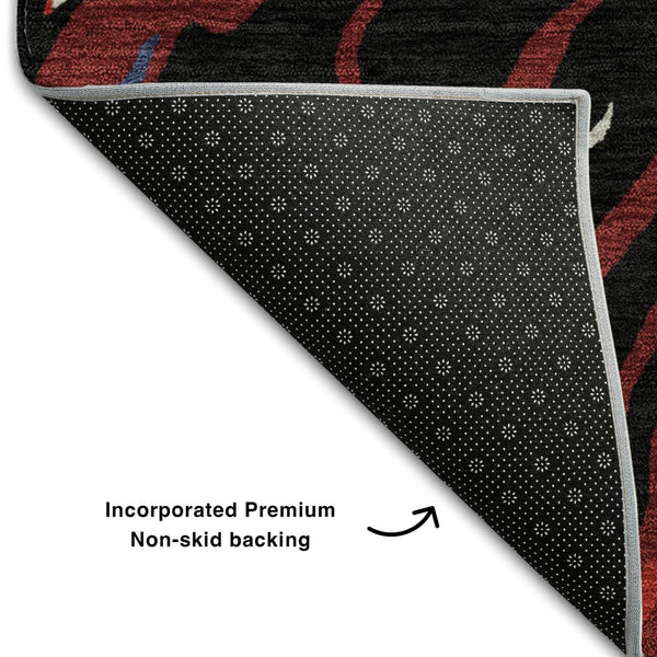 HomeRoots 9' X 12' Abstract Area Rug in Black, Red, and Blue - Washable, UV-Protected, Stylish & Durable! 681364