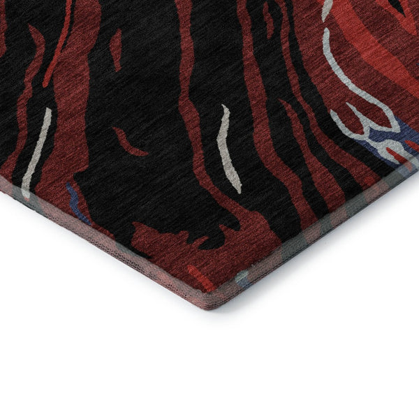 HomeRoots 9' X 12' Abstract Area Rug in Black, Red, and Blue - Washable, UV-Protected, Stylish & Durable! 681364