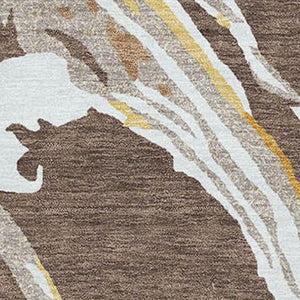HomeRoots 5' X 8' Stylish Brown Ivory Taupe Abstract Washable Area Rug with UV Protection for High Traffic Use 681367