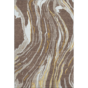 HomeRoots 8' X 10' Brown Ivory Taupe Abstract Washable Area Rug - Stain Resistant with UV Protection & Style 681369