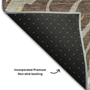 HomeRoots 8' X 10' Brown Ivory Taupe Abstract Washable Area Rug - Stain Resistant with UV Protection & Style 681369