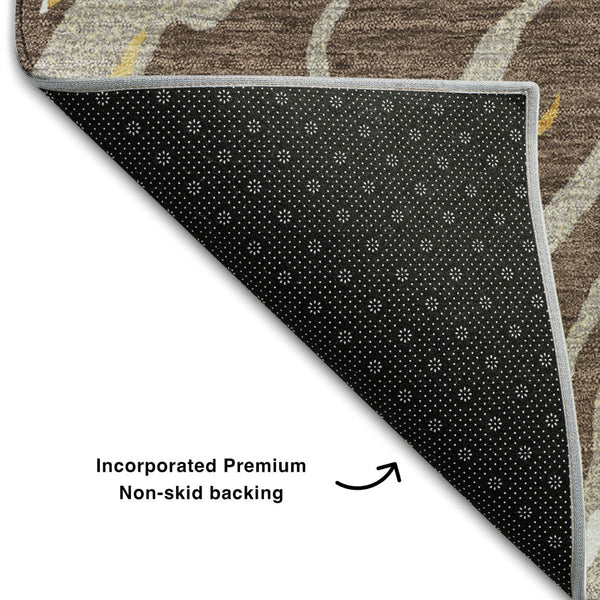 HomeRoots 8' X 10' Brown Ivory Taupe Abstract Washable Area Rug - Stain Resistant with UV Protection & Style 681369