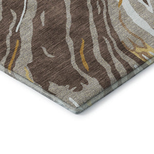 HomeRoots 8' X 10' Brown Ivory Taupe Abstract Washable Area Rug - Stain Resistant with UV Protection & Style 681369