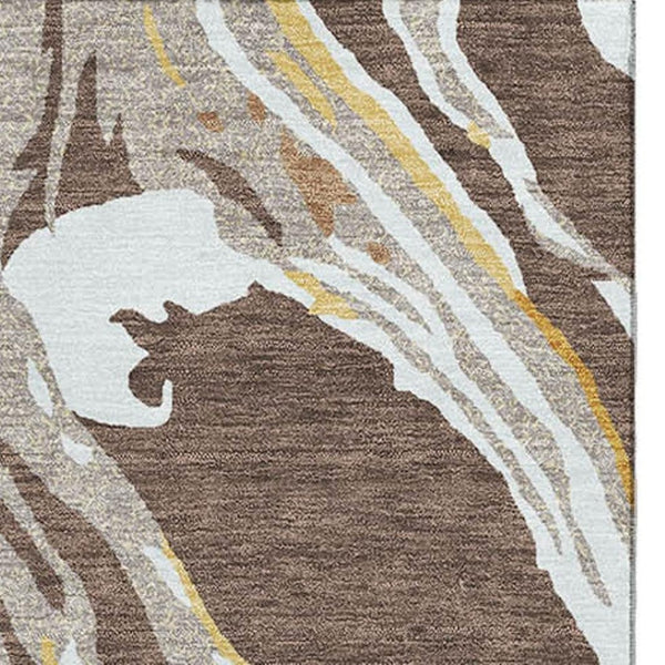 HomeRoots 8' X 10' Brown Ivory Taupe Abstract Washable Area Rug - Stain Resistant with UV Protection & Style 681369