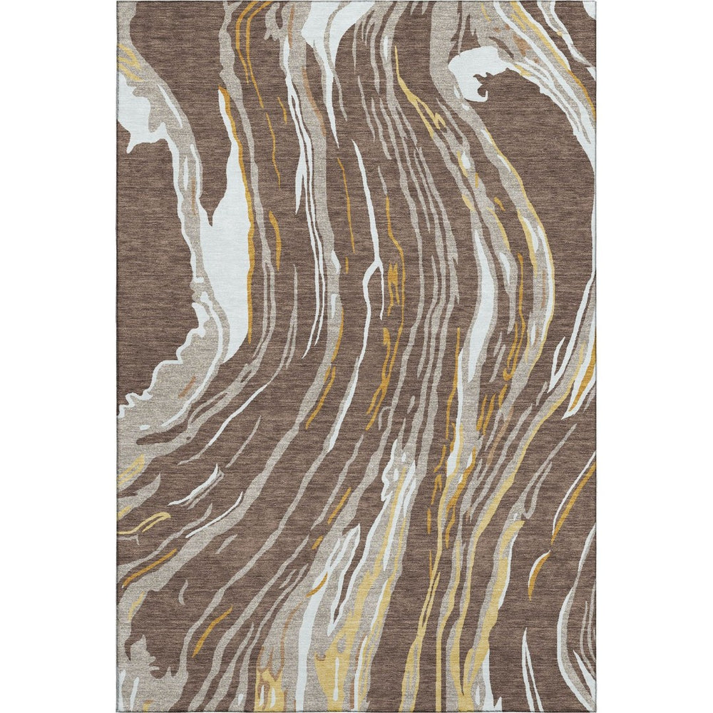 HomeRoots 9' X 12' Washable Area Rug in Brown, Ivory & Taupe - Modern Abstract Design with UV Protection 681370