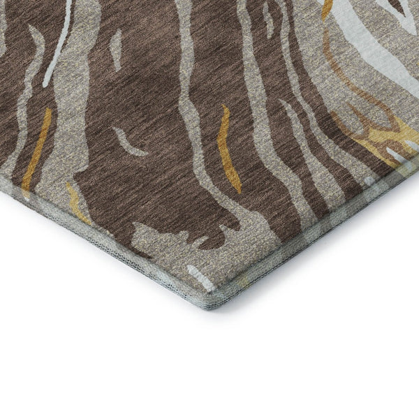 HomeRoots 9' X 12' Washable Area Rug in Brown, Ivory & Taupe - Modern Abstract Design with UV Protection 681370