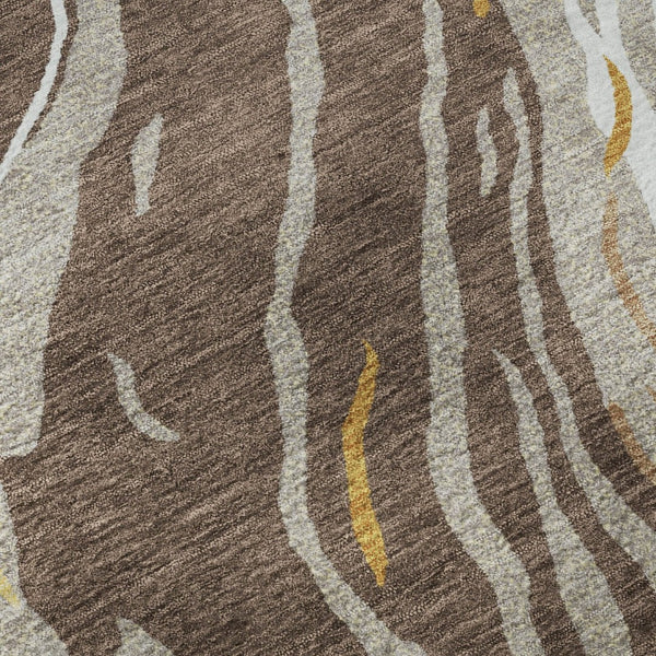 HomeRoots 9' X 12' Washable Area Rug in Brown, Ivory & Taupe - Modern Abstract Design with UV Protection 681370