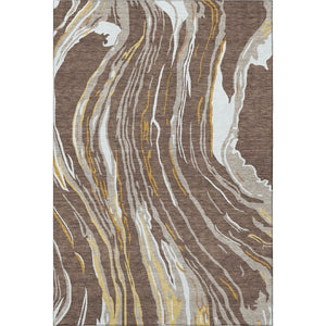 HomeRoots 9' X 12' Washable Area Rug in Brown, Ivory & Taupe - Modern Abstract Design with UV Protection 681370