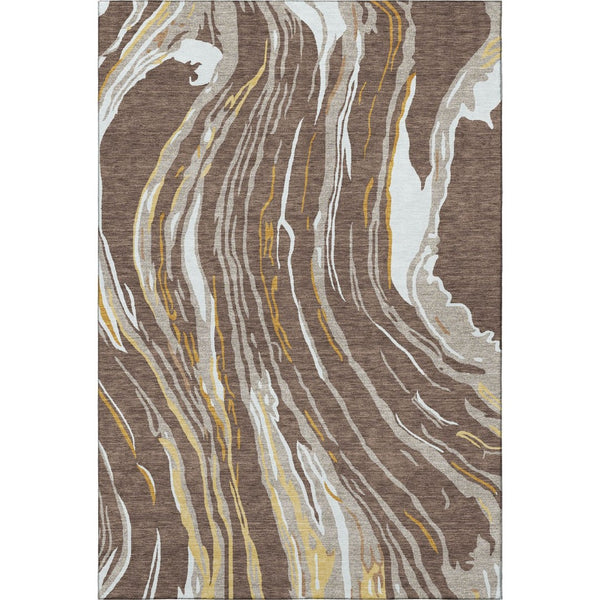 HomeRoots 9' X 12' Washable Area Rug in Brown, Ivory & Taupe - Modern Abstract Design with UV Protection 681370