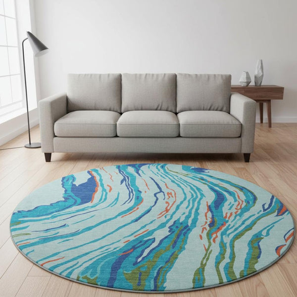 HomeRoots 8' Vibrant Abstract Washable Round Rug with UV Protection - Perfect for Modern Living Spaces & Durability 681374