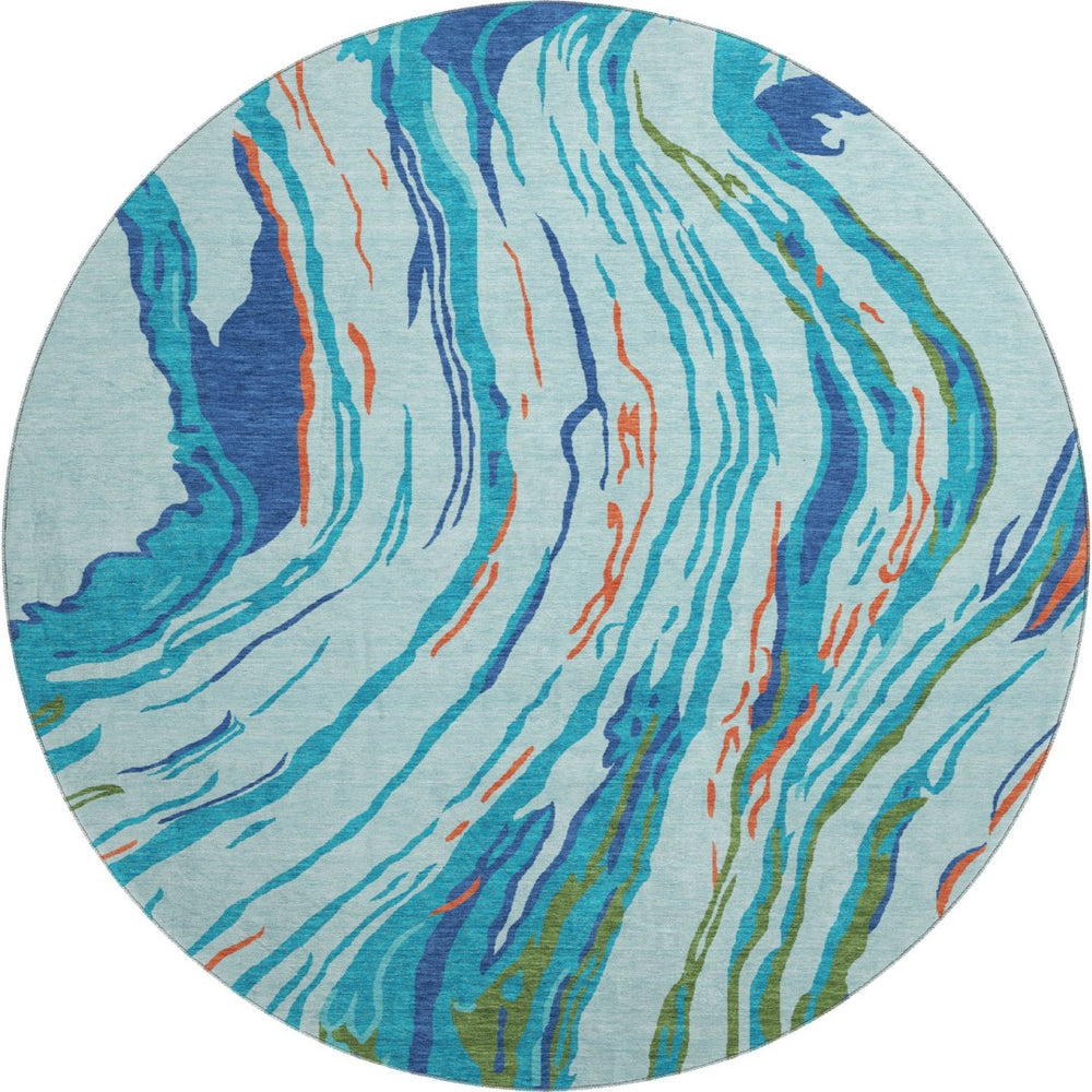 HomeRoots 8' Vibrant Abstract Washable Round Rug with UV Protection - Perfect for Modern Living Spaces & Durability 681374