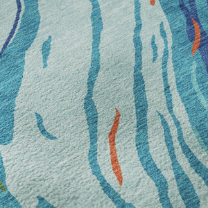 HomeRoots 8' Vibrant Abstract Washable Round Rug with UV Protection - Perfect for Modern Living Spaces & Durability 681374